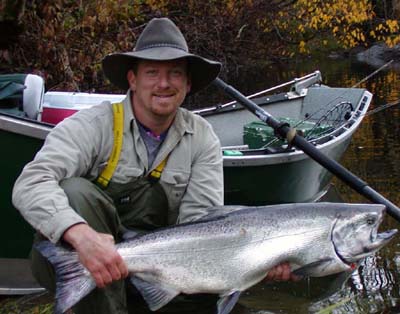 Aaron Helfrich with a #30+ lb Siuslaw River Chinook Salmon.  Diver Bait brought us Five Bites in a row on this Day! 
